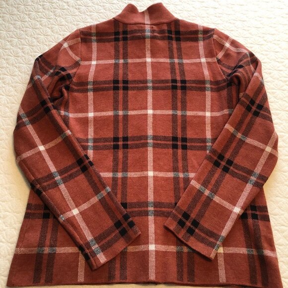 Joie Cardigan Sweater Size Medium, Soft Orange/Rust/Black Plaid, Full Zip - Picture 9 of 9